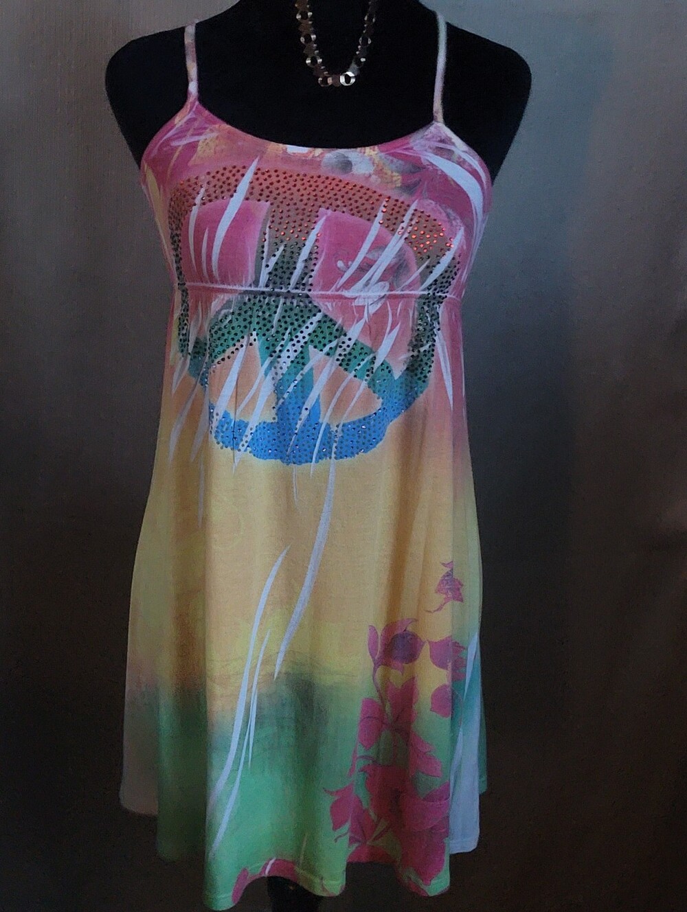 Colorful Tropical Print Spaghetti Strap Dress